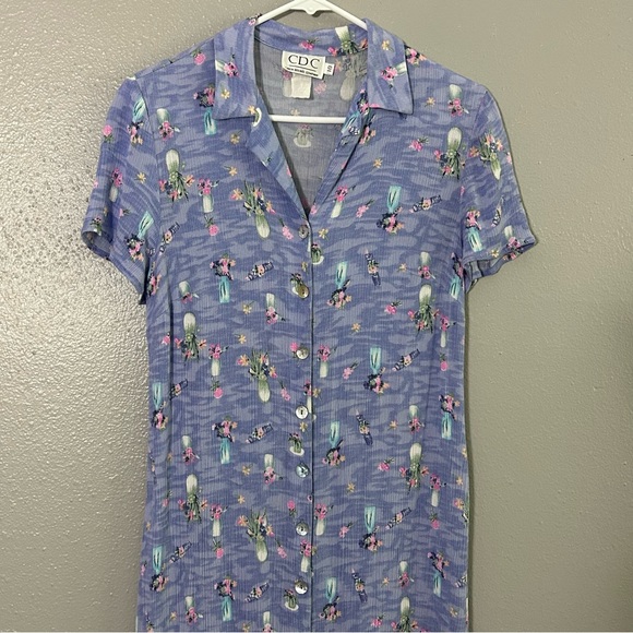 Vintage Caren Desiree Company CDC Button Front Maxi Dress Sz 10 Flower Vases 90s - Picture 2 of 8